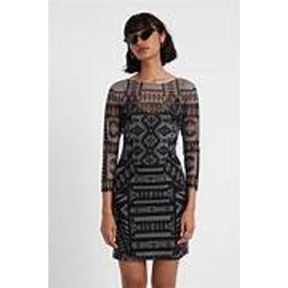 DESIGUAL Lua Black Gray Mesh Embellished Dress Size US XXS